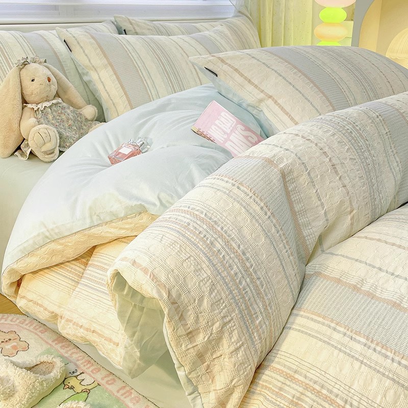 60支水洗棉床上四件套轻奢简约纯棉全棉100被套罩床单三件套床品