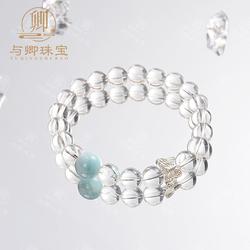【沧海明】与卿珠宝 8mm白水晶+10mm海纹石水晶手串