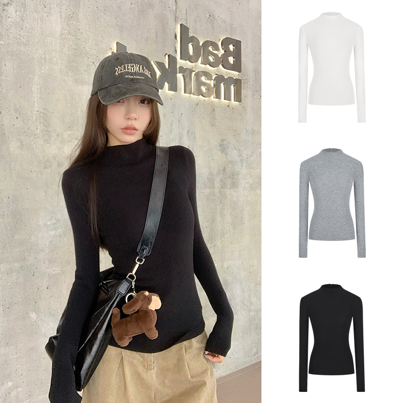 Moses Queen/魔西女王秋冬半高领打底针织衫修身掐腰性感长袖上衣