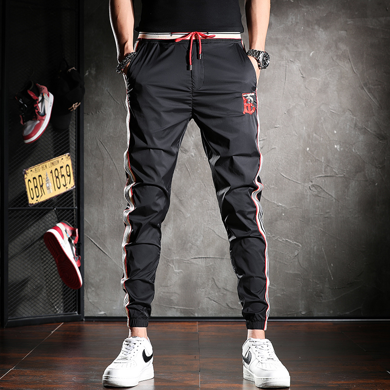 夏季超薄款潮牌休闲裤男士束脚修身冰丝男裤子轻奢欧货速干运动裤