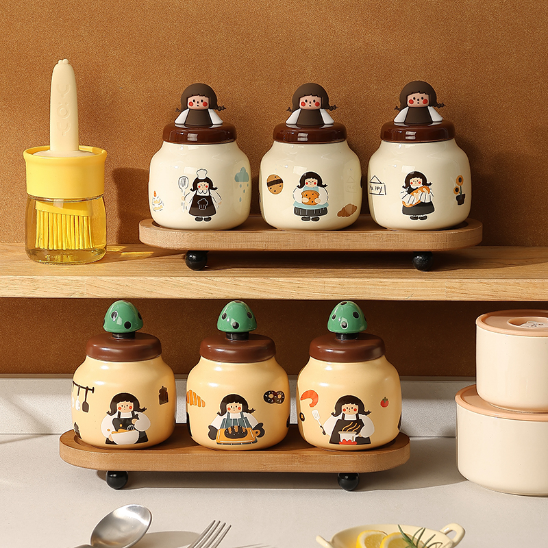 网红调料罐套装家用陶瓷盐盒子调料盒味精厨房收纳盒高颜值调味罐