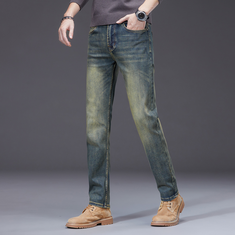 时潮复古潮流牛仔裤男士小直筒时尚休闲百搭修身男牛仔裤子弹力