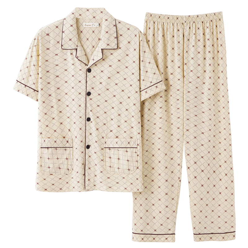 睡衣男夏季100%纯棉短袖长裤男士全棉薄款大码半袖男款家居服套装