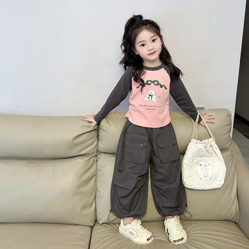 女童秋装套装2025新款洋气时髦儿童宝宝秋季休闲宽松工装裤两件套