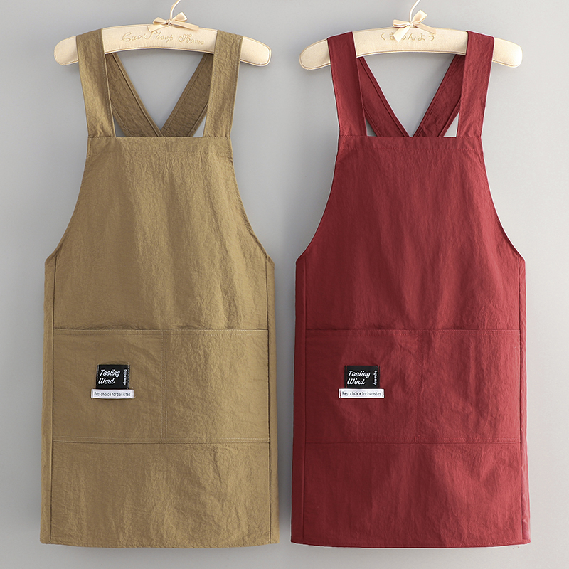 纯色防水背带围裙家用厨房防油污简约工装围腰男女工作服定制logo