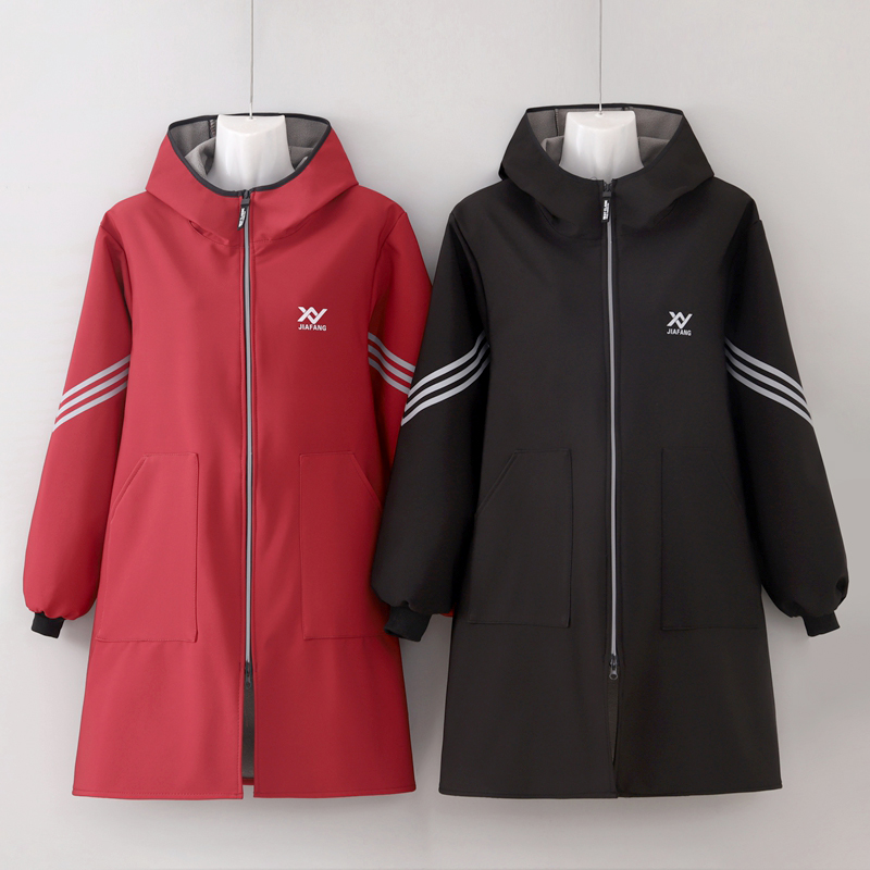 加厚防寒加绒长袖罩衣围裙男女外穿工作服保暖防风冬季连帽正穿衣