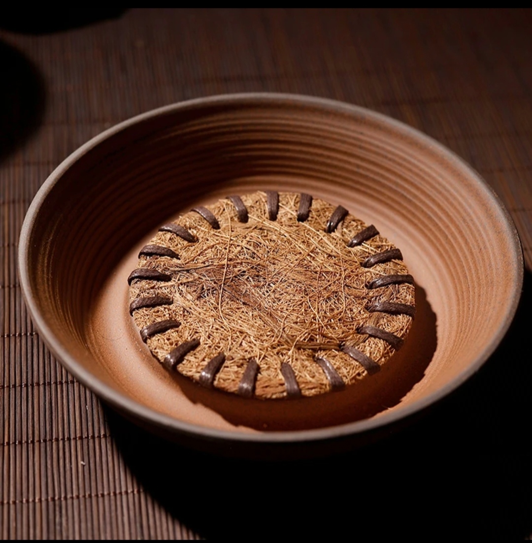 复古粗陶壶承陶瓷干泡台壶垫储水式简约百搭圆形茶壶垫中式加棕垫