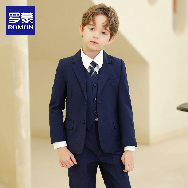 Romon/罗蒙男童西服套装儿童主持人花童礼服男孩周岁生日演出服装