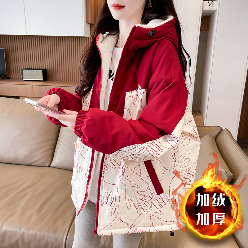 加绒加厚冲锋衣外套女冬季2025新款少女初中高中学生保暖棉衣棉服