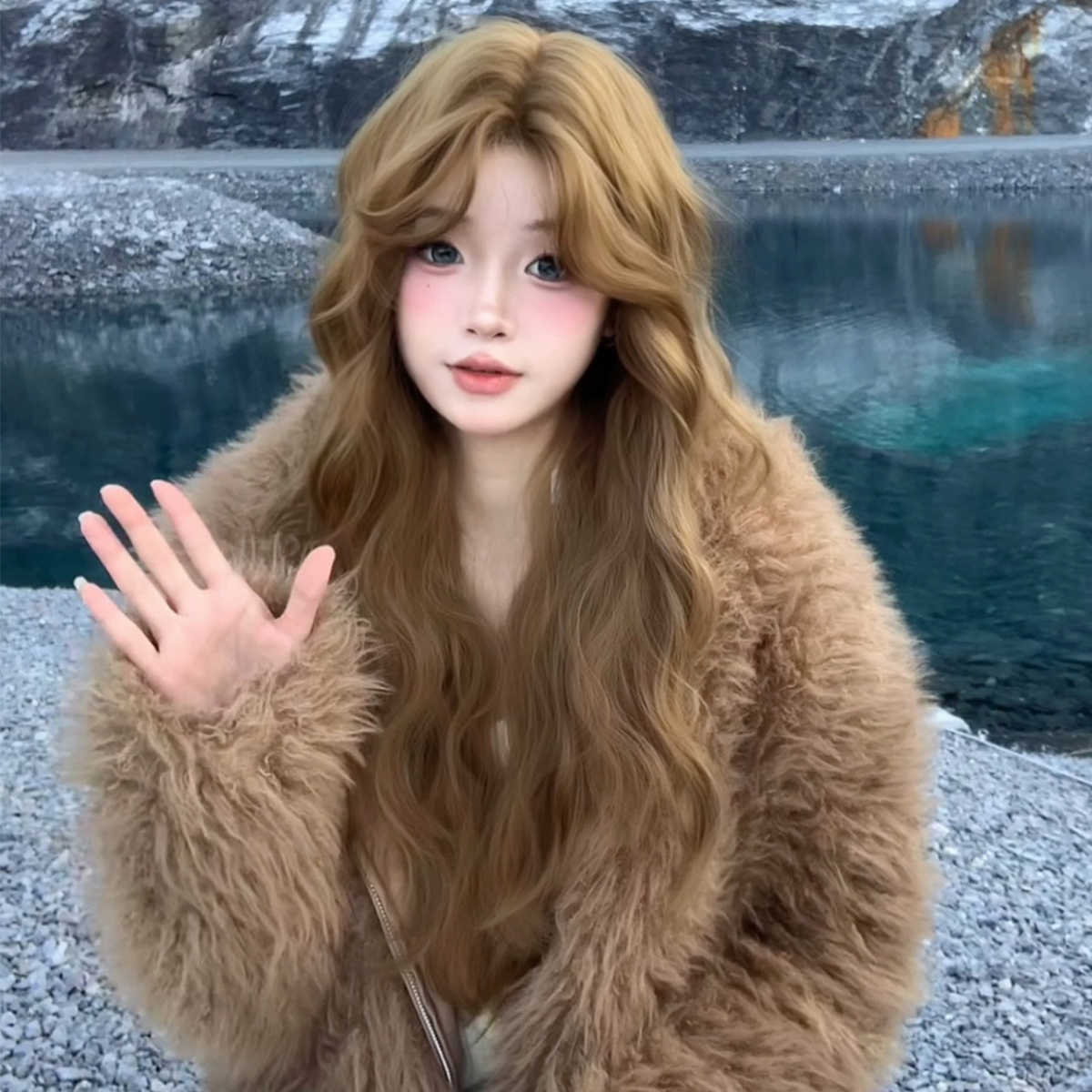 【小冰岛】束朵气质假发女手钩前蕾丝中分长卷发修脸网红jk全头套