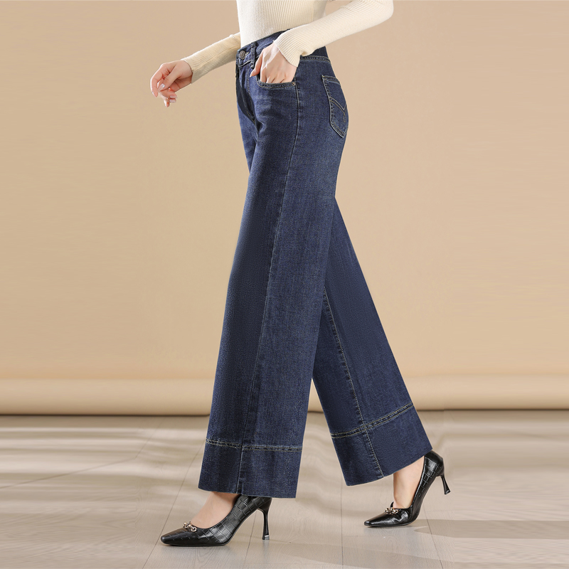 2025新款妈妈牛仔裤女秋冬高腰大码阔腿裤女士垂感宽松中年直筒裤
