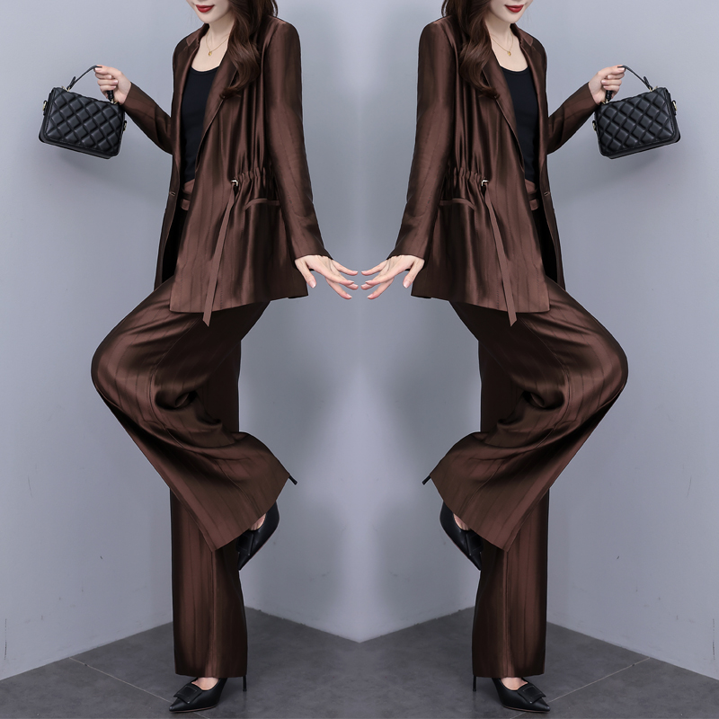 美拉德三件套女西装2024秋季新款阔腿裤高级大码时尚套装西服外套