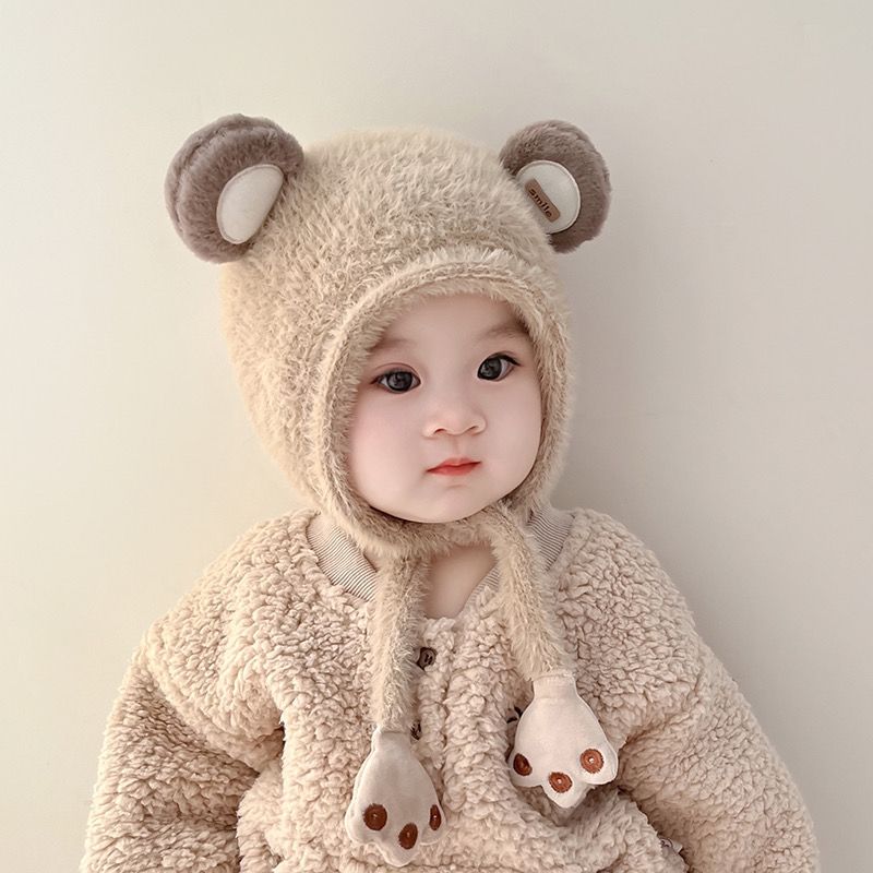 韩系宝宝帽子秋冬季可爱婴幼儿防风保暖帽儿童护耳帽男女童毛绒帽