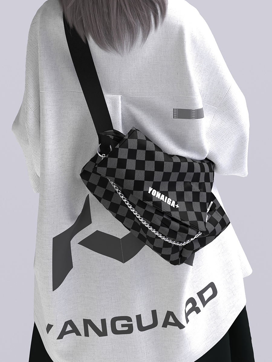YONAIGA+原创韩系ins潮牌链条百搭棋盘格胸包男单肩斜挎包秋冬女