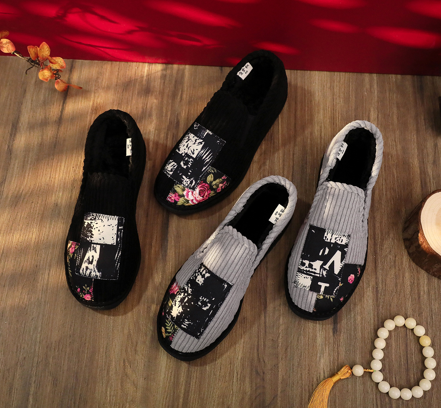 【京紫红】中高帮上拼加绒加厚保暖棉鞋千层底休闲布鞋软底一脚蹬