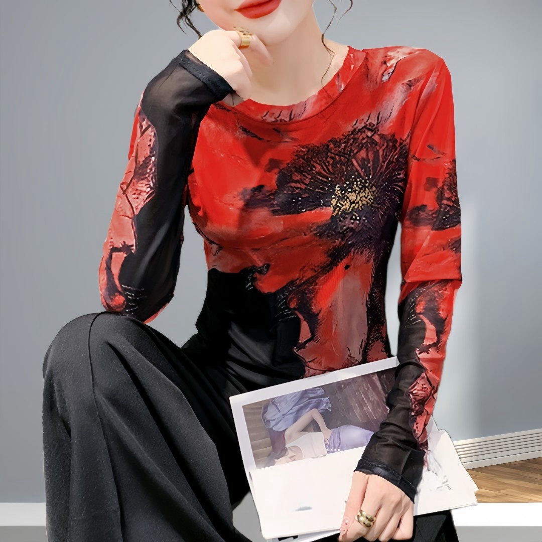高档次网纱打底衫女内搭长袖t恤纱衣2025春秋季新款洋气开春上衣