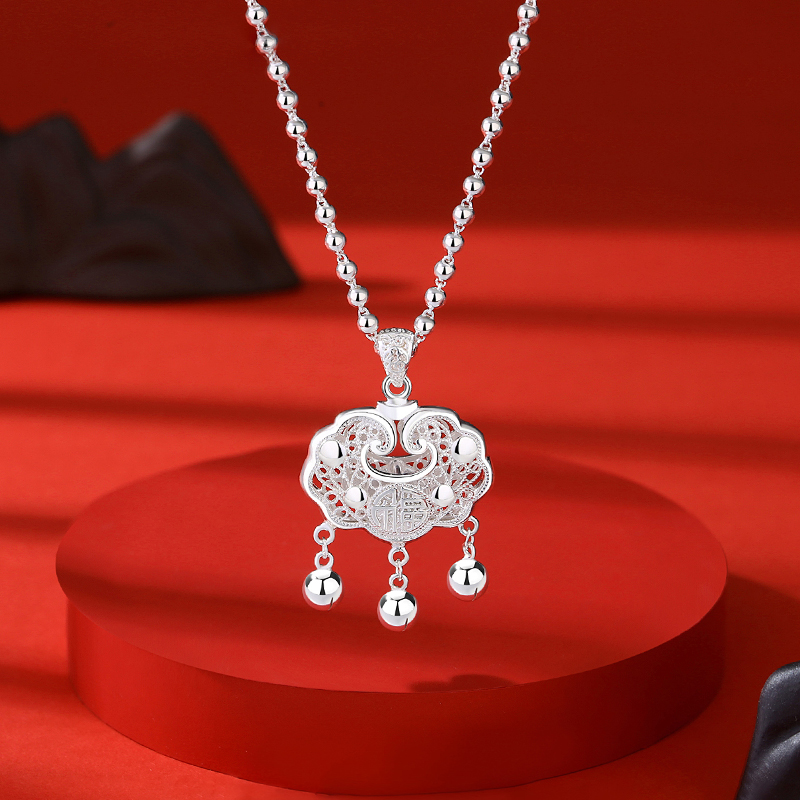 心草 坠链均足银 平安锁女新中式国潮复古百搭锁骨链颈链节日礼物