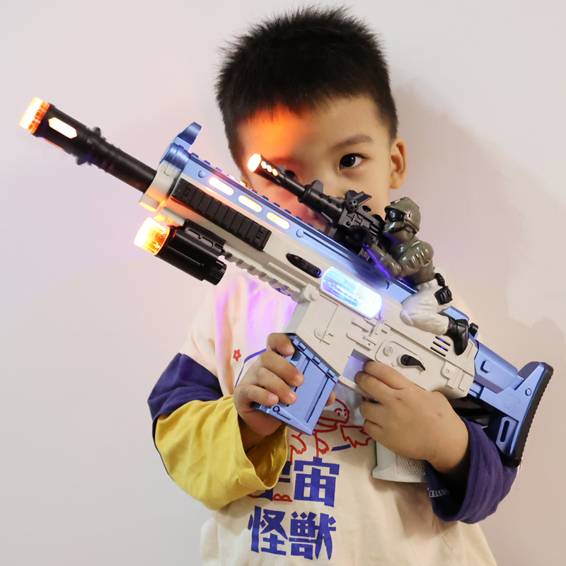 男孩发光电动玩具枪伸缩震动音效带2-3-6岁礼物生日小宝宝冲锋枪
