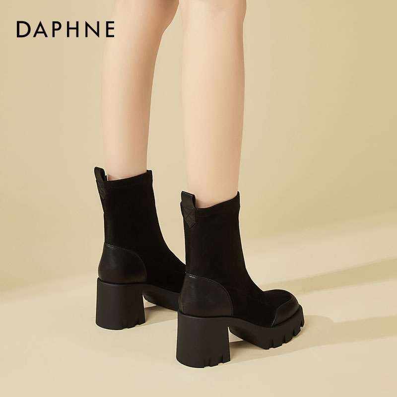 达芙妮厚底马丁靴女款2025新款春秋单靴袜靴短靴瘦瘦靴粗跟高跟鞋