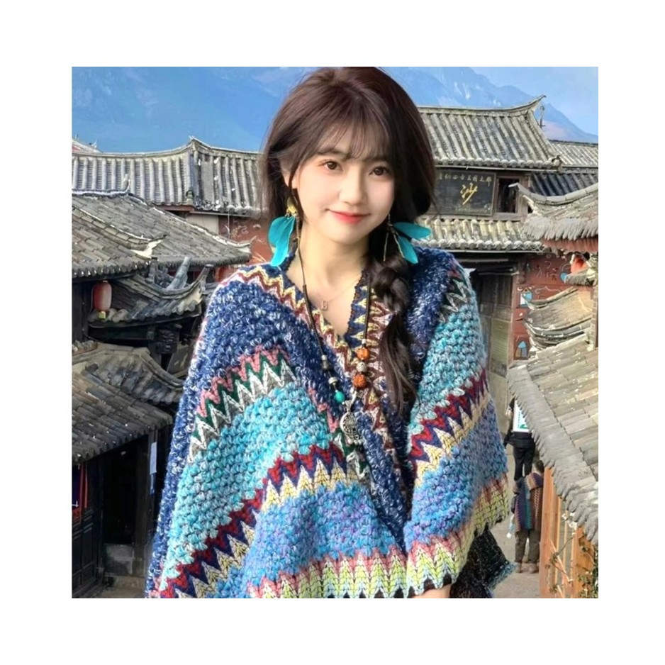 丽江披肩女外搭民族风西藏旅游青海云南外搭斗篷外套傣族披风围巾