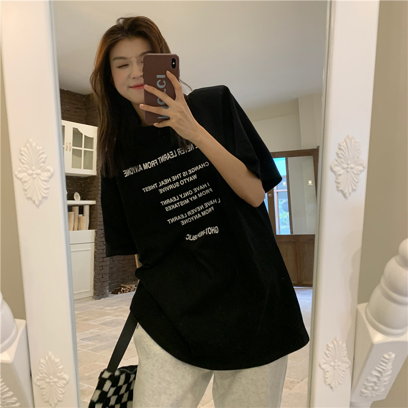 CKKOR字母t恤女新款ins美式港味复古宽松纯棉2025春夏季半袖短袖