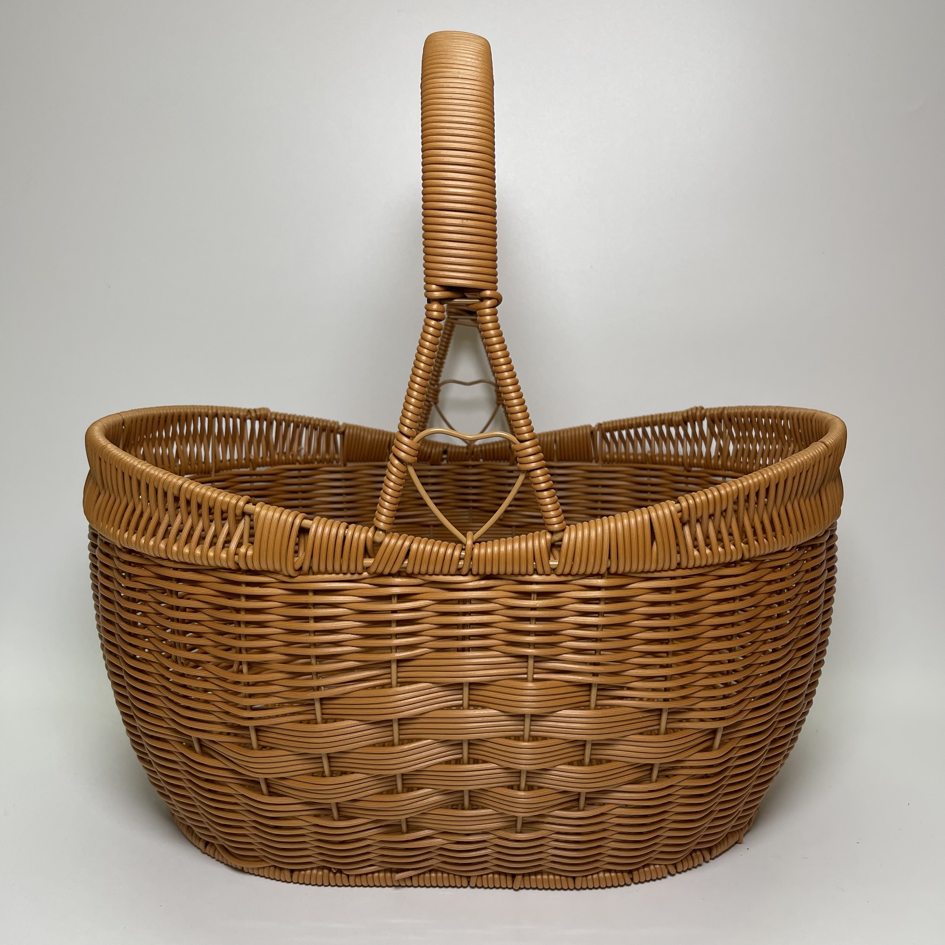 藤编手提篮J11大号纯手工编织双面编花元宝买菜篮野餐篮40*30*20
