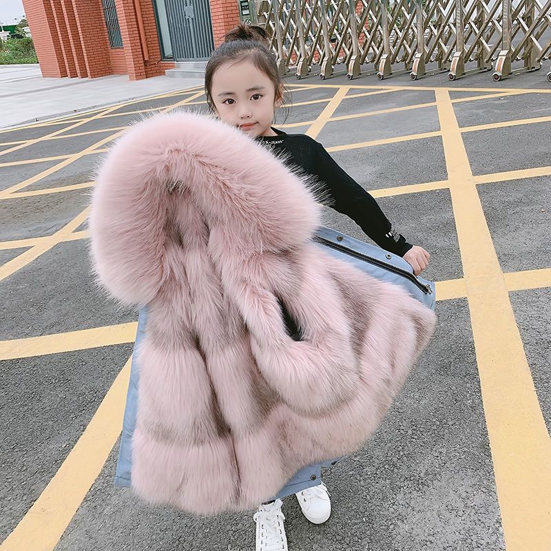 儿童派克服冬2023新款男童仿皮草可拆卸内胆棉袄洋气女童棉衣外套