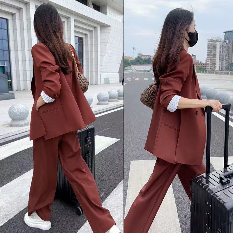 网红小西装套装女秋韩版新款时尚洋气小个子职业阔腿裤两件套5095