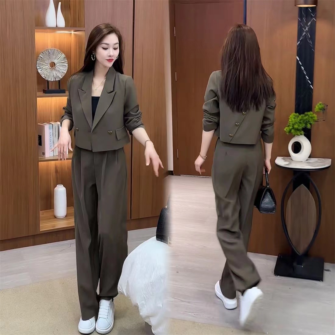 2081网红小西装套装女秋季新款时尚气质职业减龄西服直筒裤两件套