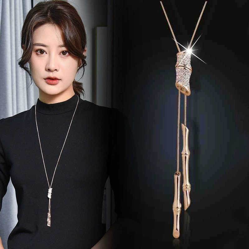 合金项链 时尚竹节毛衣链长款装饰项链女简约百搭衣服挂件配饰