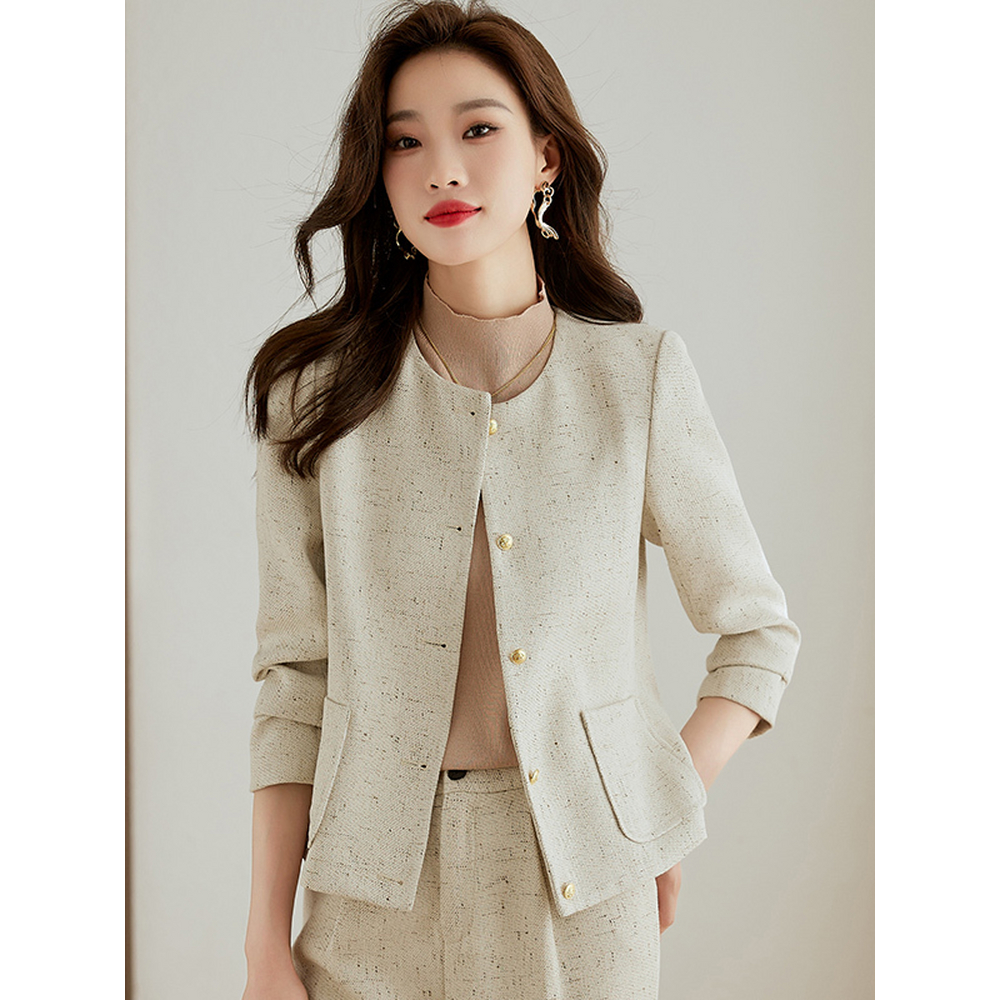 米白色小香风套装女2025新款春季时尚减龄休闲小个子春秋显瘦气质
