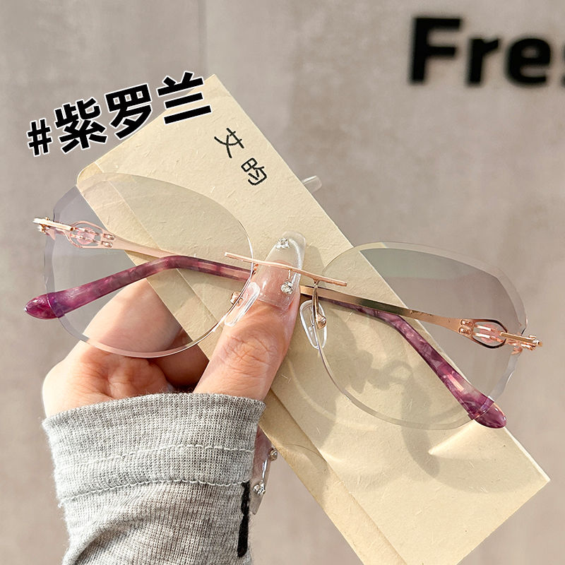 无框蝴蝶款镶粉钻镂空超轻老花镜女潮防蓝光显年轻中老年老光眼镜