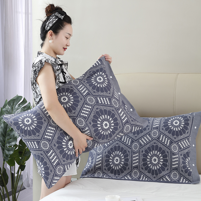 纯棉枕套纱布成人侧边按扣防滑落全棉枕头套一对装学生家用枕芯套