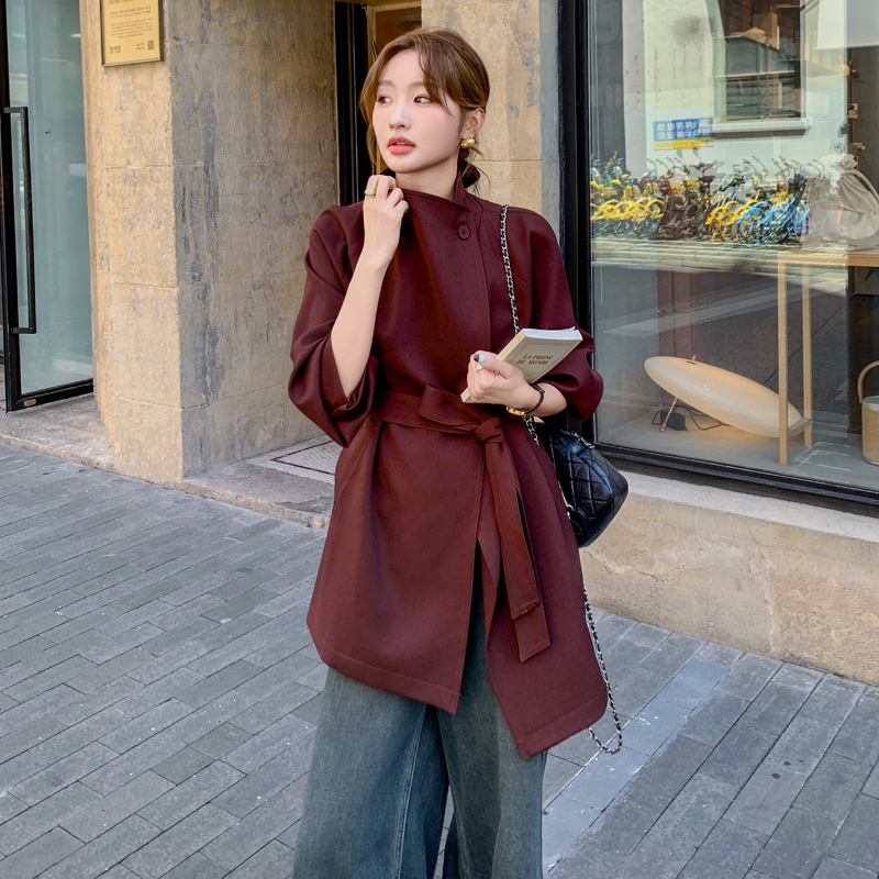 高级感立领风衣外套女中长款2025新款法式气质复古洋气收腰大衣潮