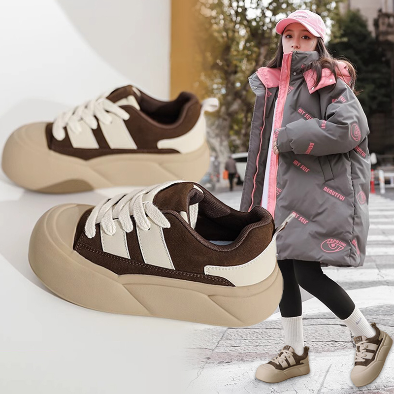 女童板鞋2025潮酷新款爆款德训鞋美拉德面包鞋大头百搭加绒休闲鞋