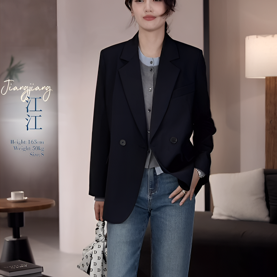 【伦敦书店】西装短款秋装宽松时尚休闲百搭流浪丹宁西装外套上衣女