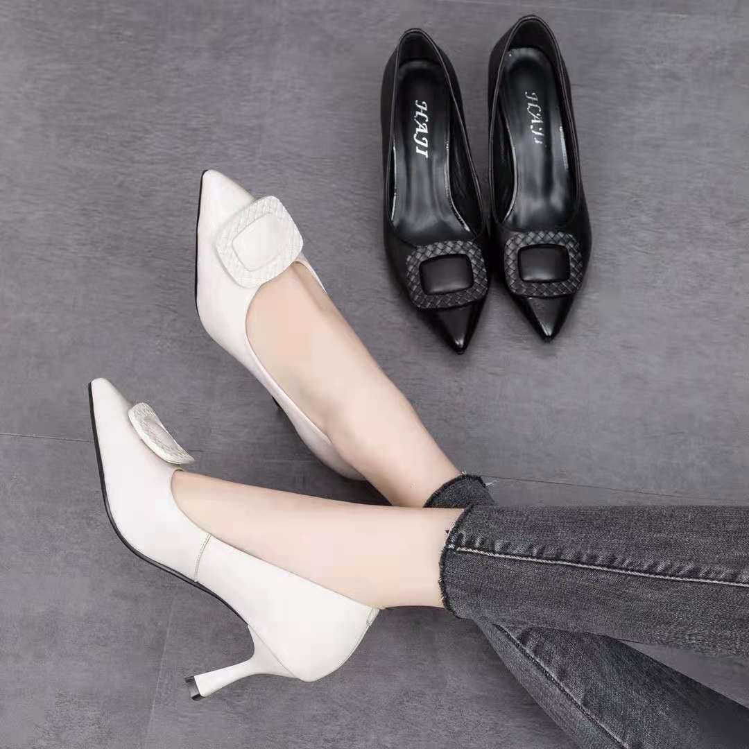 真皮气质高跟细跟浅口舒适软面软底皮鞋尖头百搭单鞋女士简约女鞋