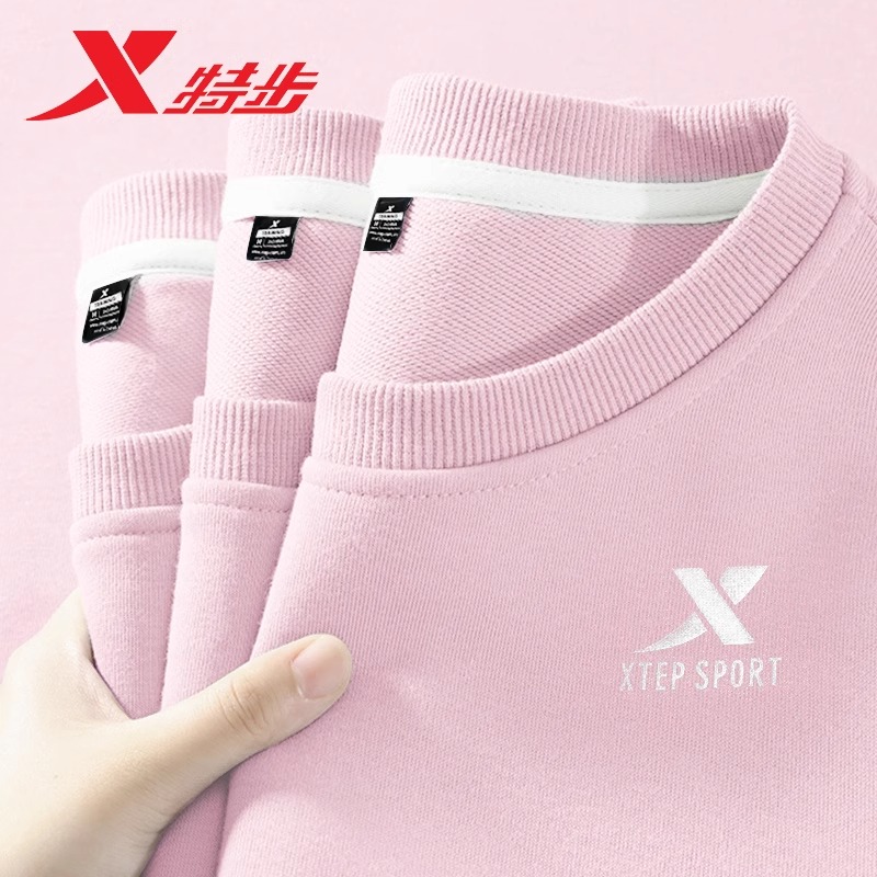 特步冬季圆领套头卫衣女2025新款长袖运动衣上衣休闲正品运动服女