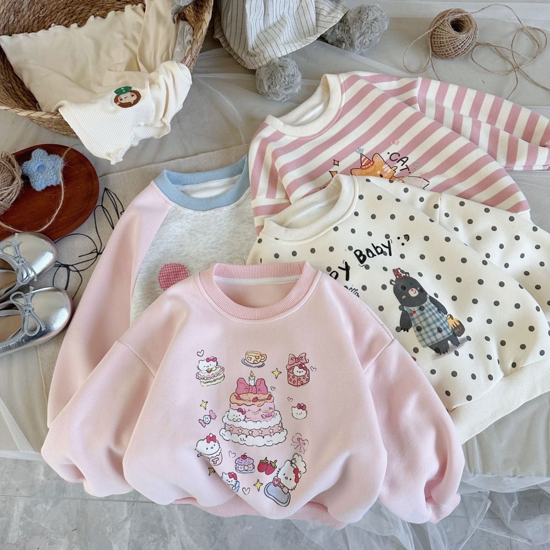 2025春季新款女童卡通落肩洋气卫衣ins风女孩宝宝可爱森系长袖衫