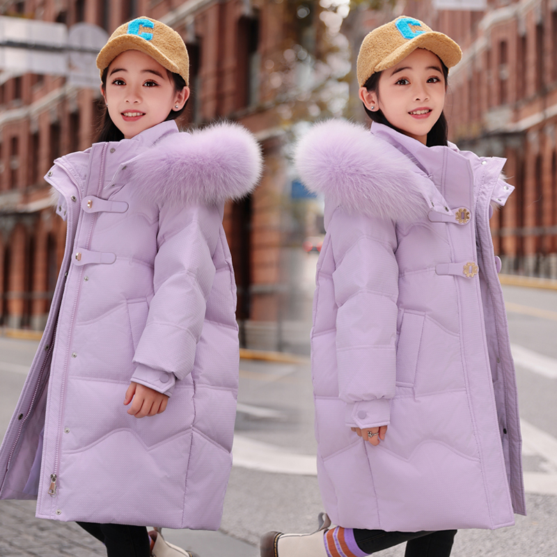 2025新款儿童羽绒服女童中长款加厚中大童免洗女孩冬季外套