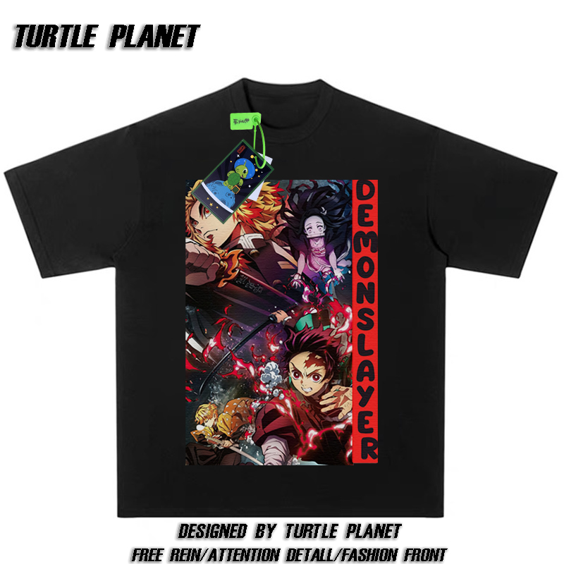 龟星球鬼灭之刃印花炼狱杏寿郎猗窝座美式街头短袖vintage风男女