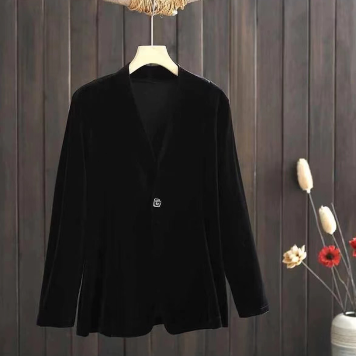 秋季新款丝绒西装一粒扣气质小香风长袖上衣显瘦时尚百搭款外套女