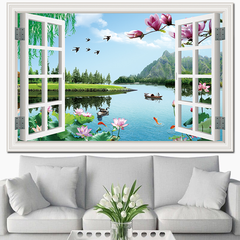 仿真窗户风景画背景墙壁贴纸自粘贴画海景卧室沙发客厅餐厅3d壁画