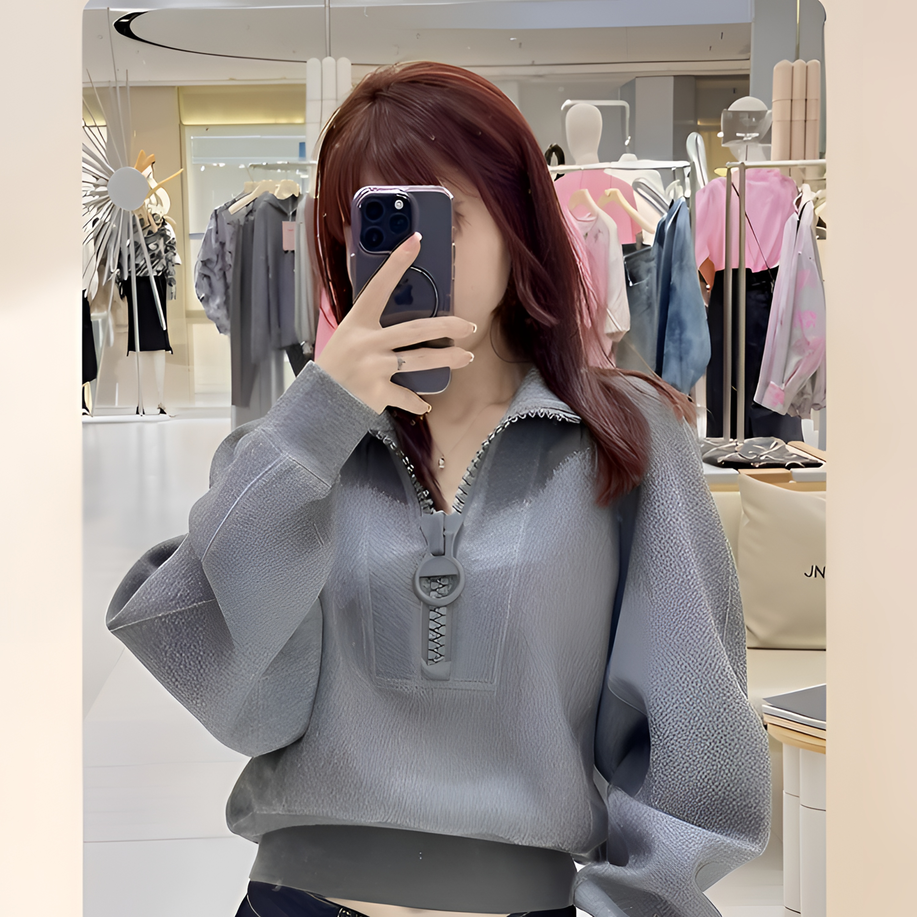 2025年秋冬季短款灰色卫衣女高级感立领半拉链小众oversize外套