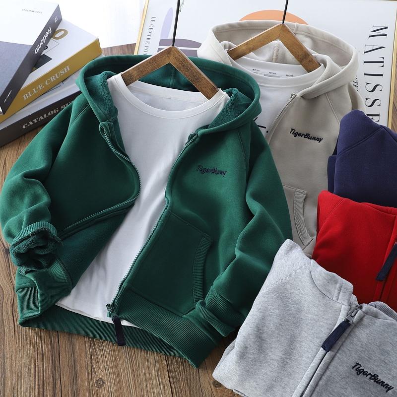 男童奥粒绒连帽外套2025秋冬季儿童拉链卫衣中大童加厚百搭开衫