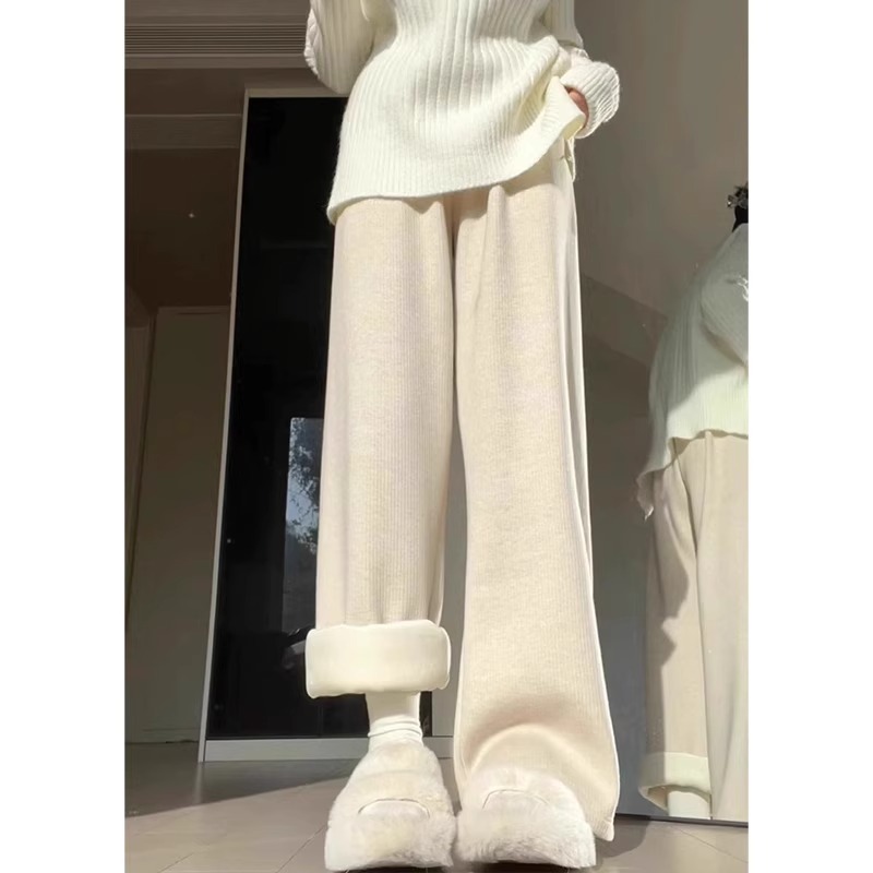 女童加绒裤子秋冬款2025新款女中大童初中生儿童秋冬季糯米阔腿裤