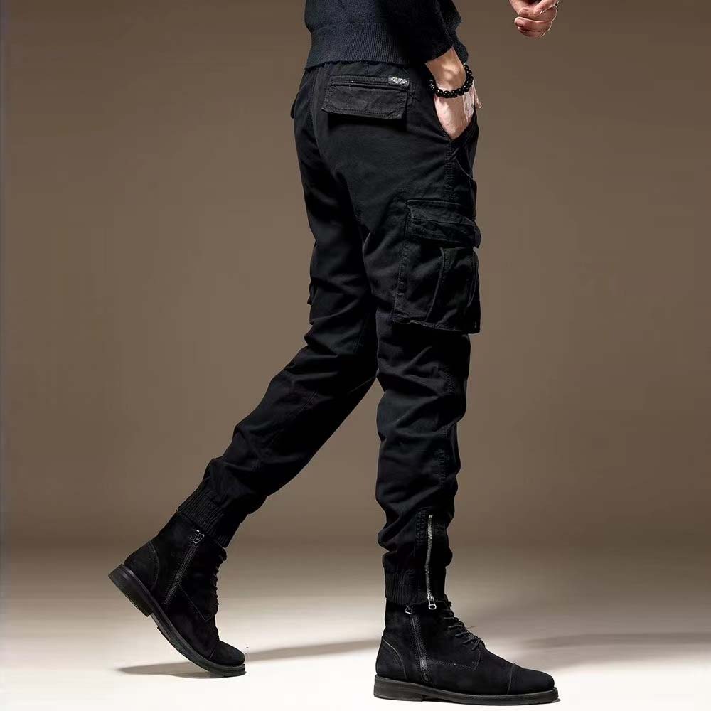 秋冬款百搭束脚男士工装裤秋冬季加绒潮牌英伦雅痞黑色休闲长裤子