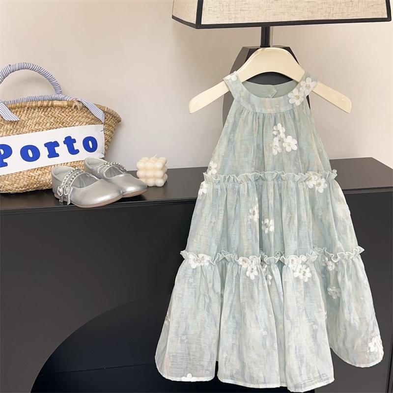童装女童连衣裙2024夏季新款儿童洋气裙子女孩气质挂脖长裙吊带裙
