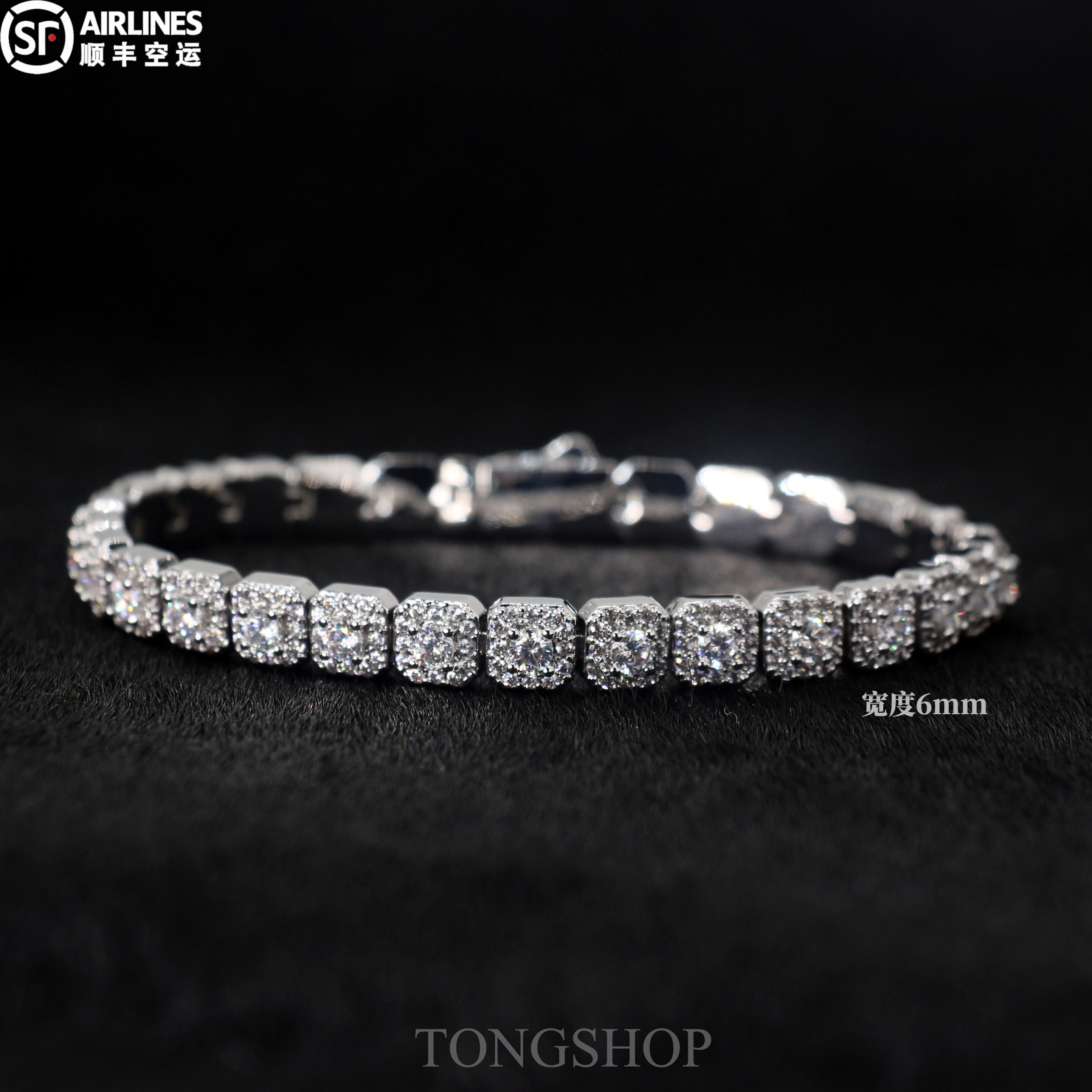 铜合金合成锆石手链 TONGSHOP 6mm小冰糖满钻手链 方糖满天星手链