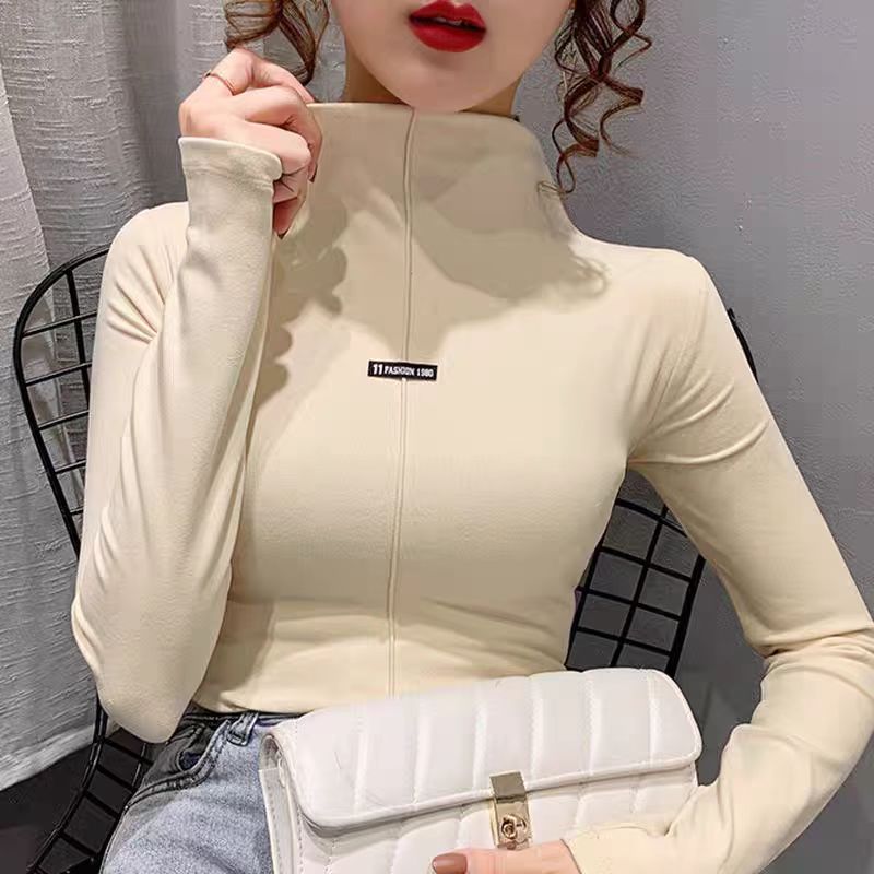 高领打底衫女秋冬内搭洋气百搭新款杏色阳离子长袖上衣